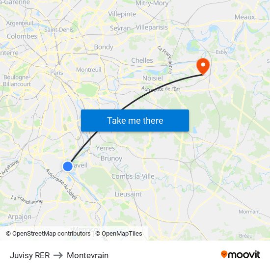 Juvisy RER to Montevrain map