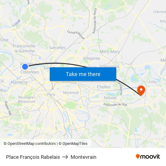 Place François Rabelais to Montevrain map