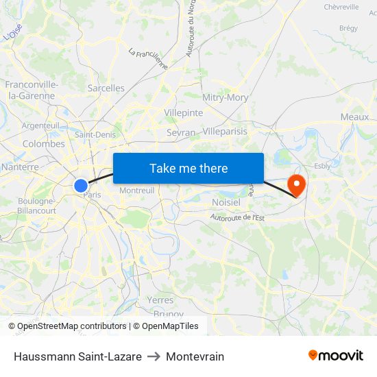Haussmann Saint-Lazare to Montevrain map