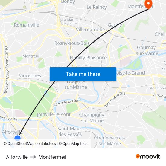 Alfortville to Montfermeil map