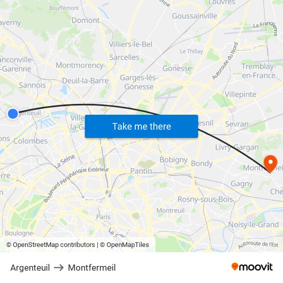 Argenteuil to Montfermeil map