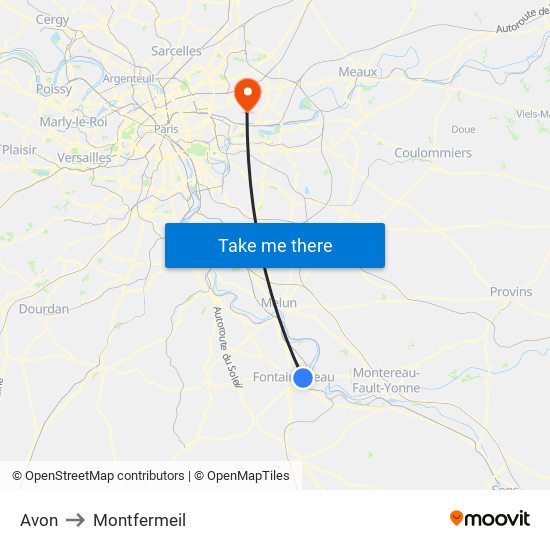 Avon to Montfermeil map