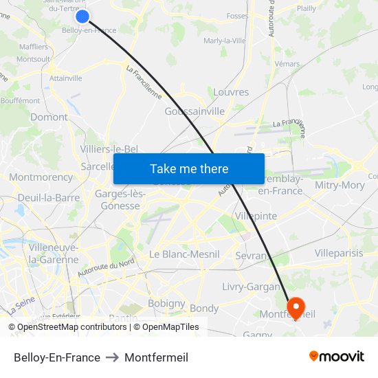 Belloy-En-France to Montfermeil map