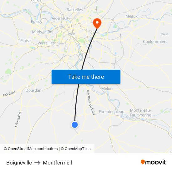 Boigneville to Montfermeil map