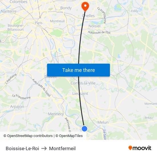 Boissise-Le-Roi to Montfermeil map