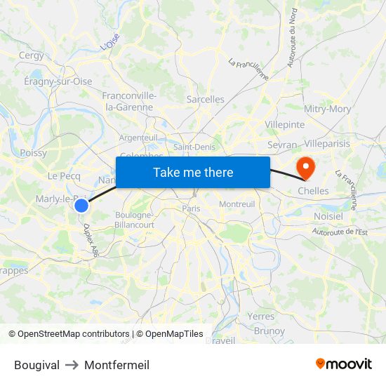 Bougival to Montfermeil map