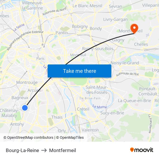 Bourg-La-Reine to Montfermeil map