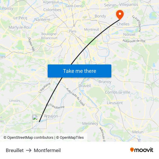 Breuillet to Montfermeil map