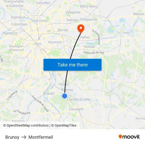 Brunoy to Montfermeil map