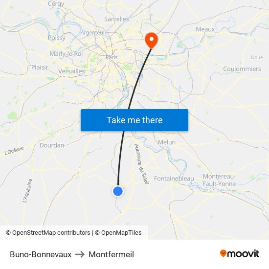 Buno-Bonnevaux to Montfermeil map