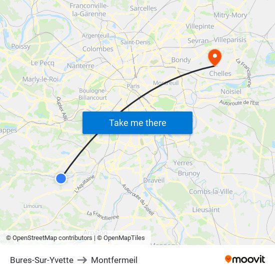 Bures-Sur-Yvette to Montfermeil map