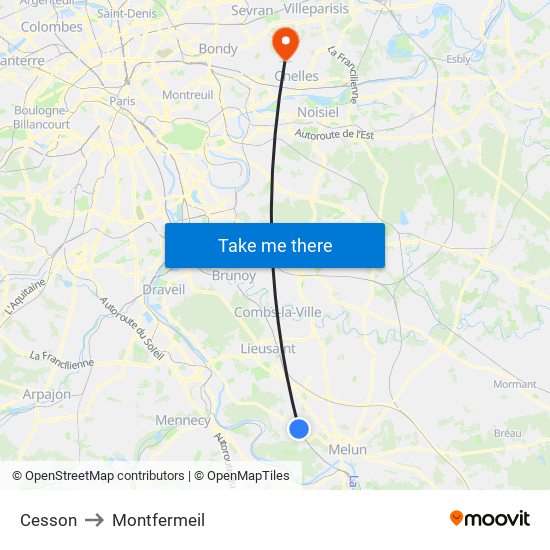Cesson to Montfermeil map