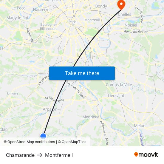 Chamarande to Montfermeil map