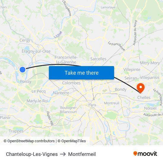 Chanteloup-Les-Vignes to Montfermeil map