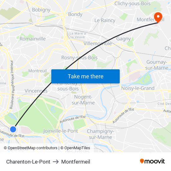 Charenton-Le-Pont to Montfermeil map