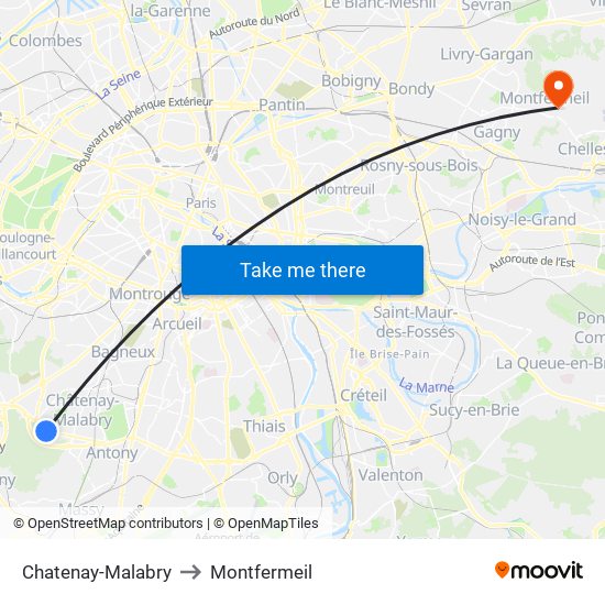 Chatenay-Malabry to Montfermeil map