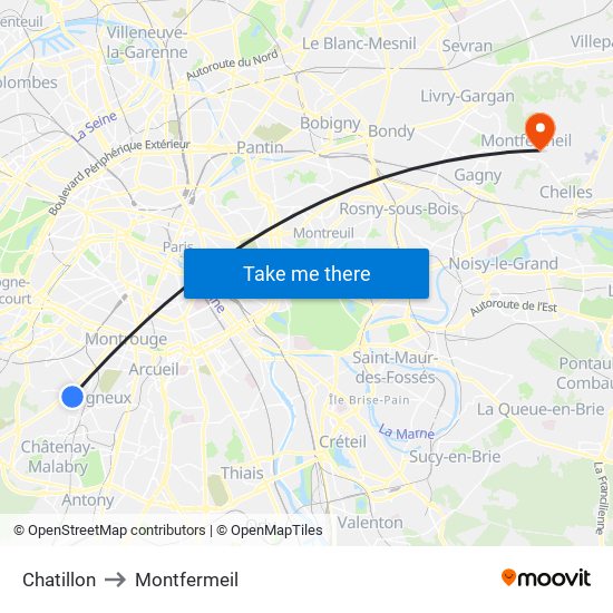 Chatillon to Montfermeil map