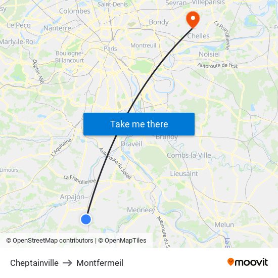 Cheptainville to Montfermeil map
