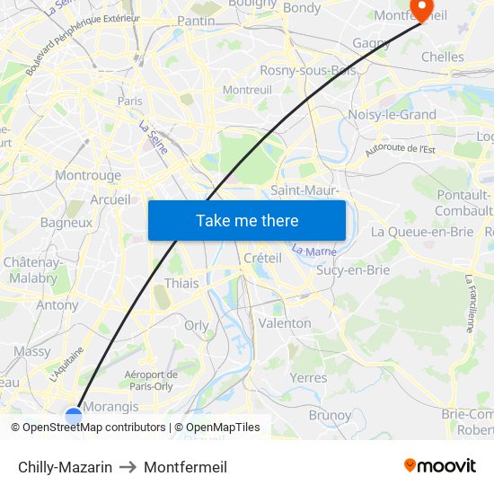 Chilly-Mazarin to Montfermeil map
