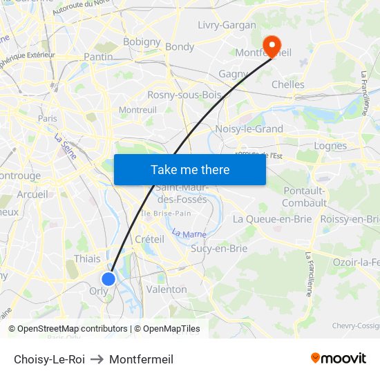 Choisy-Le-Roi to Montfermeil map