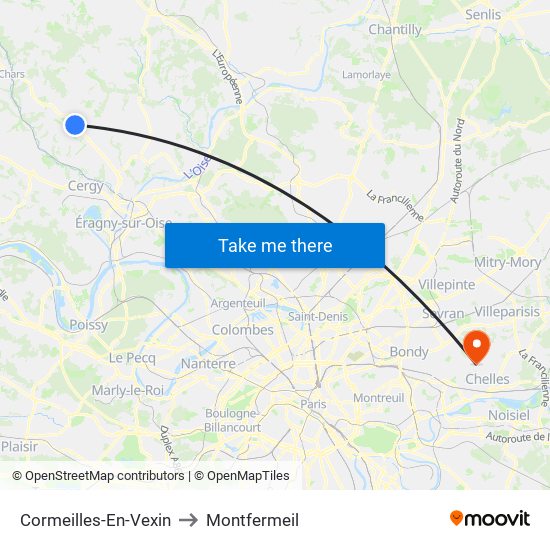 Cormeilles-En-Vexin to Montfermeil map