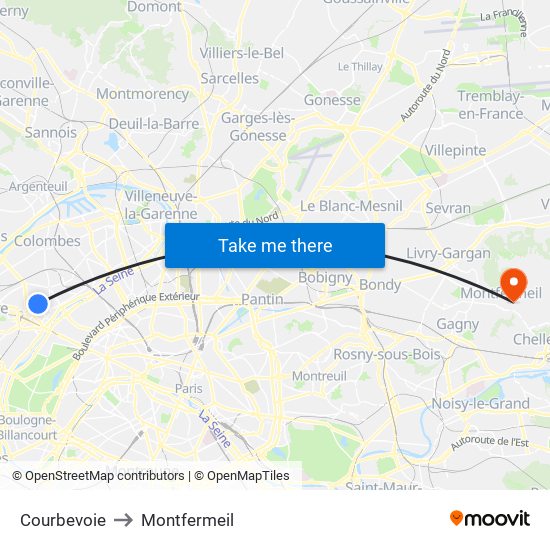 Courbevoie to Montfermeil map