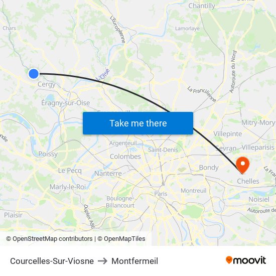 Courcelles-Sur-Viosne to Montfermeil map