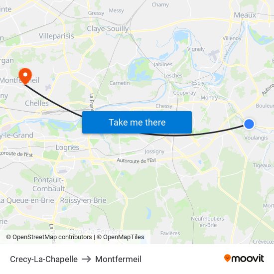 Crecy-La-Chapelle to Montfermeil map