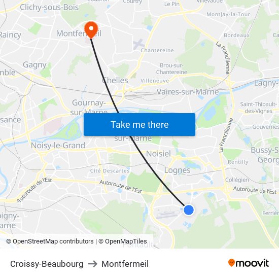 Croissy-Beaubourg to Montfermeil map