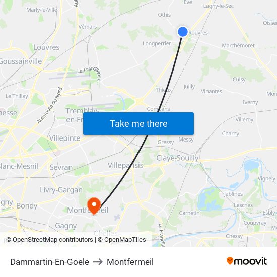 Dammartin-En-Goele to Montfermeil map