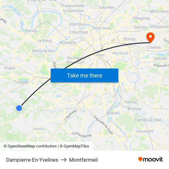 Dampierre-En-Yvelines to Montfermeil map