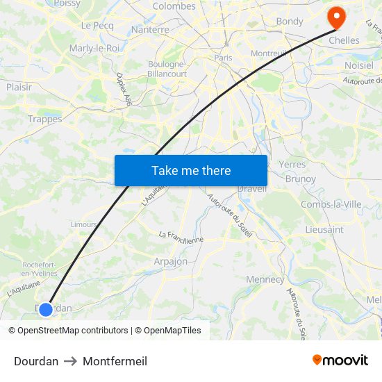 Dourdan to Montfermeil map