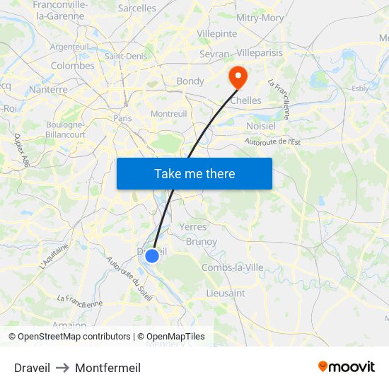 Draveil to Montfermeil map