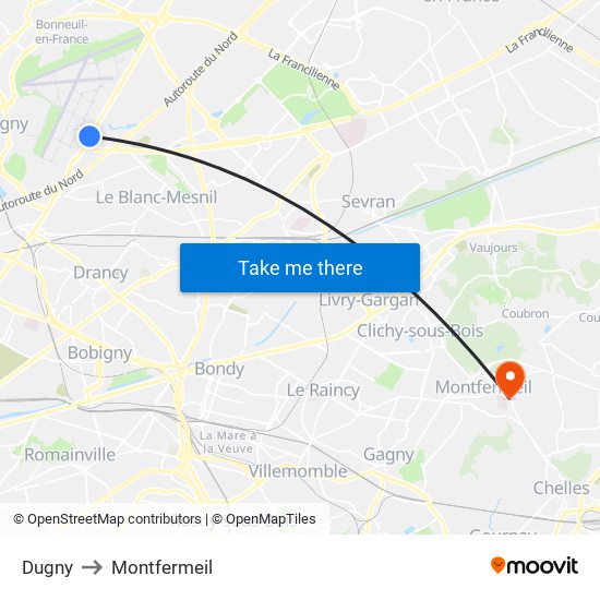 Dugny to Montfermeil map