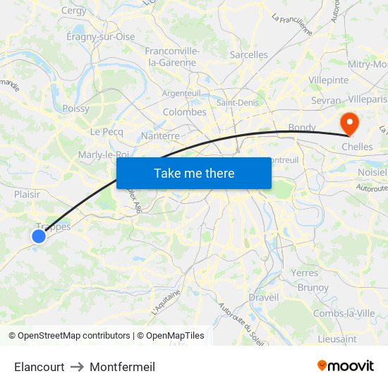 Elancourt to Montfermeil map
