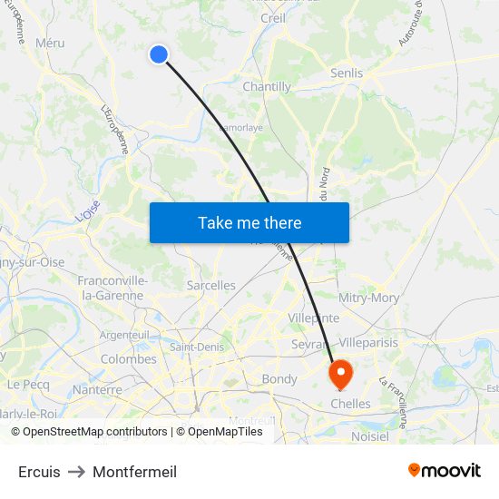 Ercuis to Montfermeil map