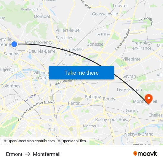 Ermont to Montfermeil map