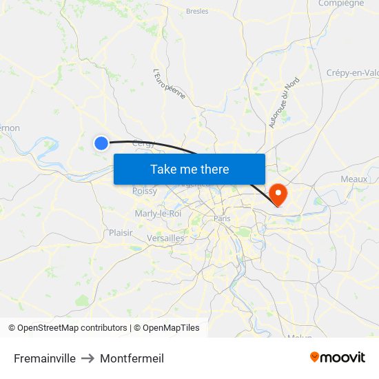 Fremainville to Montfermeil map