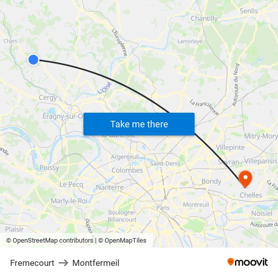 Fremecourt to Montfermeil map