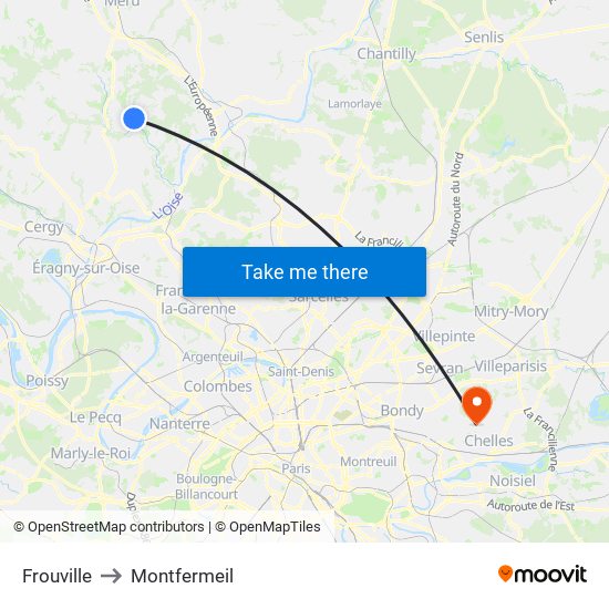 Frouville to Montfermeil map