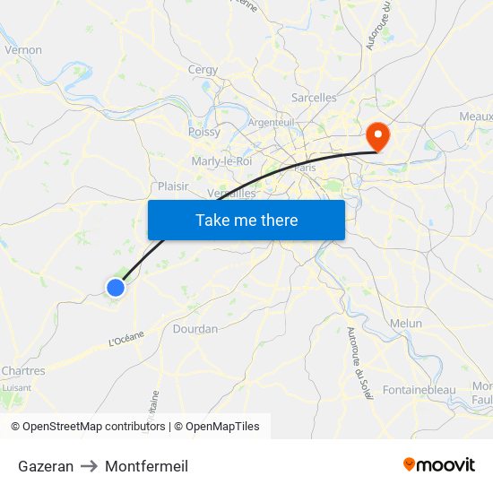 Gazeran to Montfermeil map