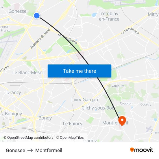 Gonesse to Montfermeil map