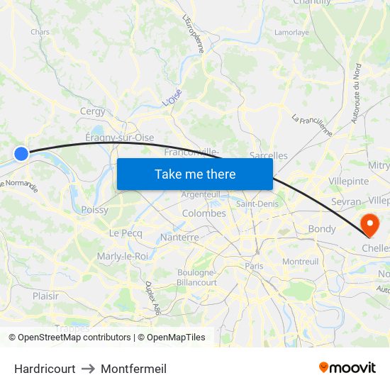 Hardricourt to Montfermeil map
