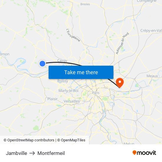 Jambville to Montfermeil map