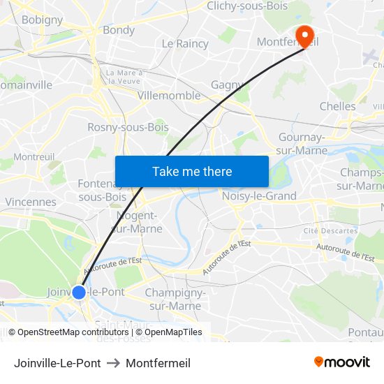 Joinville-Le-Pont to Montfermeil map