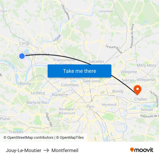 Jouy-Le-Moutier to Montfermeil map