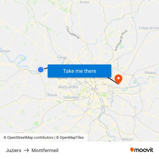 Juziers to Montfermeil map