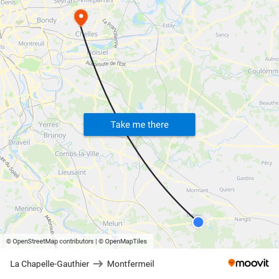 La Chapelle-Gauthier to Montfermeil map