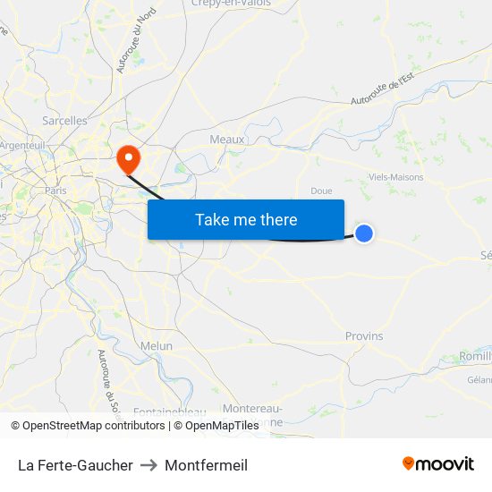 La Ferte-Gaucher to Montfermeil map