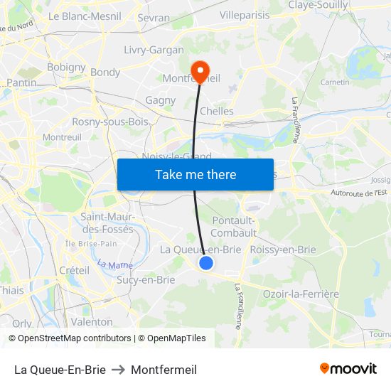 La Queue-En-Brie to Montfermeil map